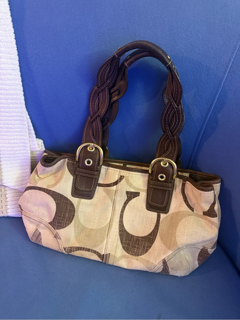 Coach Beige and Brown Signature Shoulder Bag